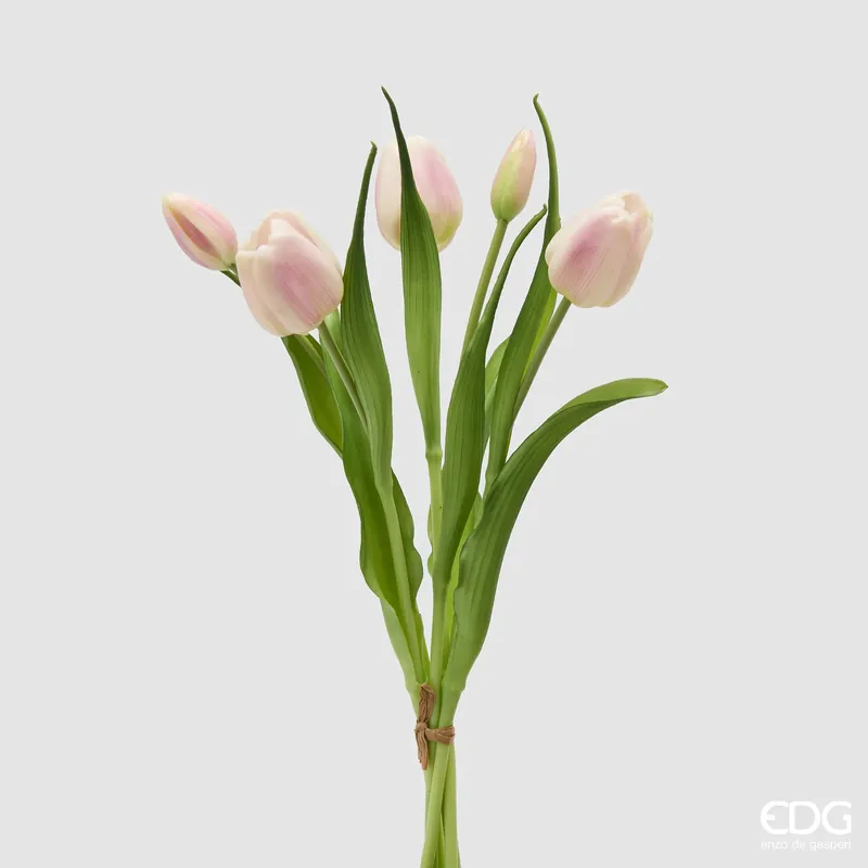 EDG Enzo De Gasperi Bouquet di Tulipani New 4 Fiori H40 cm Rosa Sfumato Prezzo Di Fabbrica