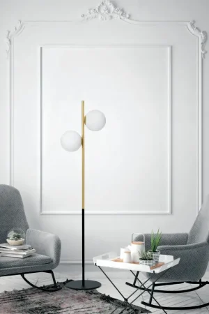 Nuova Collezione Lampada da pavimento in vetro bianco nero e ottone spazzolato Jugen Miloox