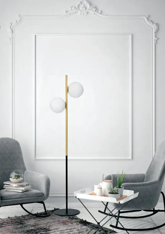 Nuova Collezione Lampada da pavimento in vetro bianco nero e ottone spazzolato Jugen Miloox