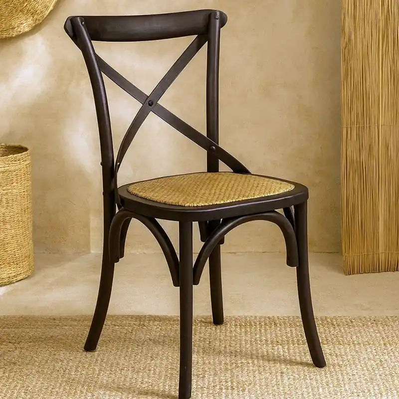 Prezzo Ridotto Andrea Bizzotto Cross Country sedia in rattan naturale e legno nero 0743234
