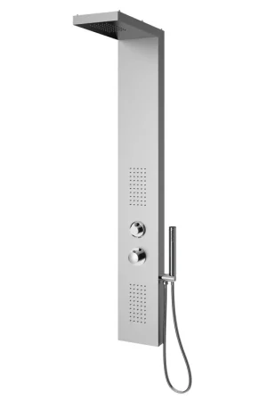 Offerta Limitata Pannello Doccia 136x20x46 multifunzione con soffione doccetta e getti laterali Inox Satinato Square