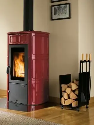 Promozione Esclusiva Palazzetti Elisa Stufa A Legna ad aria Con Rivestimento in ceramica Rosso Bordeaux