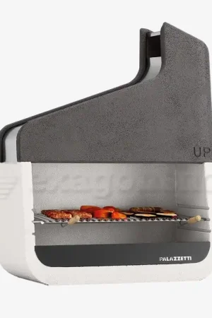 Reso Gratuito Palazzetti Up barbecue a legna grezzo in Marmotech bianco e cappa