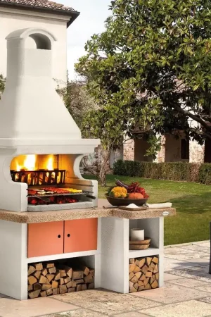 Palazzetti Gallipoli 4 barbecue a legna e carbonella piano in Marmotech rosso Nuovo Arrivo