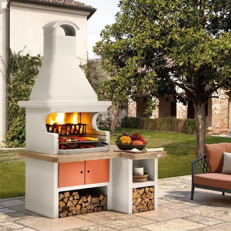 Palazzetti Gallipoli 4 barbecue a legna e carbonella piano in Marmotech rosso Nuovo Arrivo