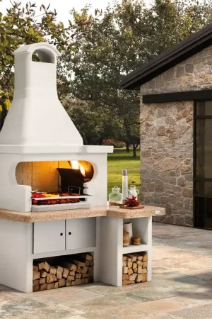 Prezzo Ridotto Palazzetti Tropea 4 barbecue a legna piano in Marmotech rosso