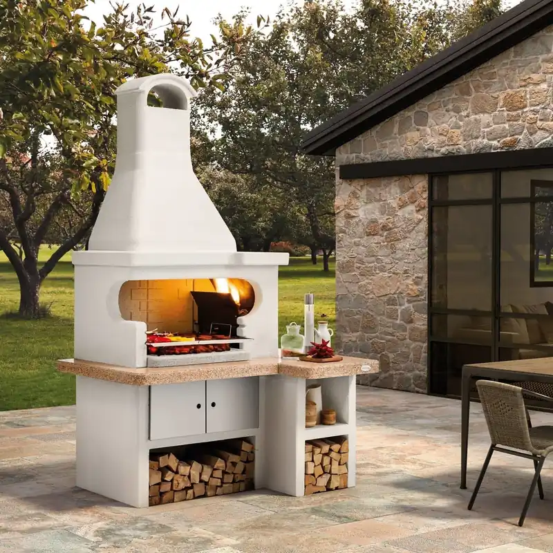Prezzo Ridotto Palazzetti Tropea 4 barbecue a legna piano in Marmotech rosso