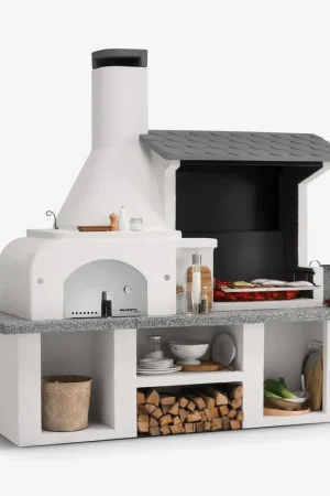Palazzetti Antille 2 barbecue con forno a legna grezzo piano in Marmotech grigio Di Tendenza