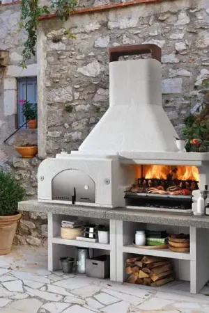 Consegna Rapida Palazzetti Gargano 3 barbecue a legna grezzo con forno e piano in Marmotech grigio