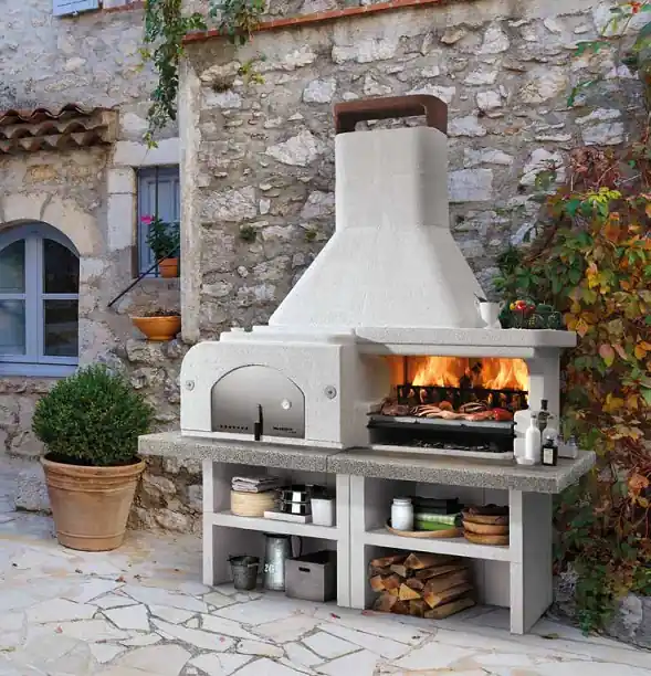 Consegna Rapida Palazzetti Gargano 3 barbecue a legna grezzo con forno e piano in Marmotech grigio