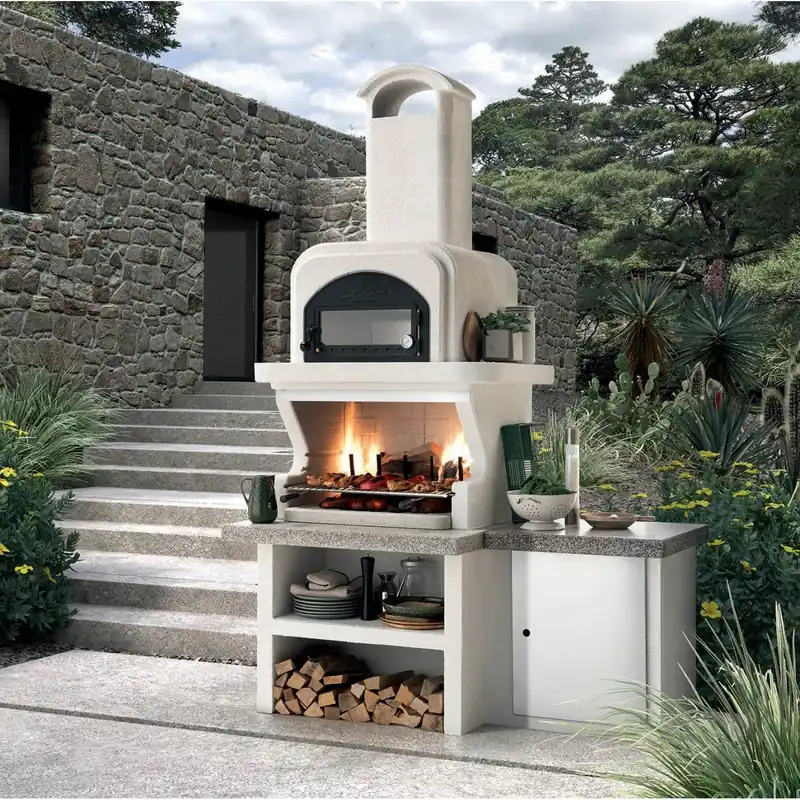Palazzetti Capri 3 barbecue a legna con forno e piano in Marmotech grigio Offerta Del Giorno