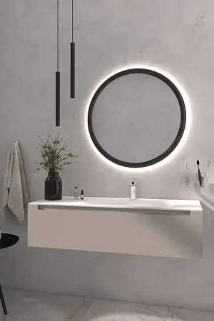 Solo Oggi Koh-i-noor Rubino specchio led 80 cm con retroilluminazione ambiente 2300 lm e cornice in legno massello faggio soft nero