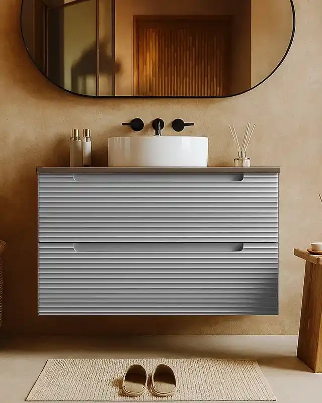 Mobile bagno clear grey 80x45 Mango top noce e lavabo da appoggio in ceramica lucida Affare