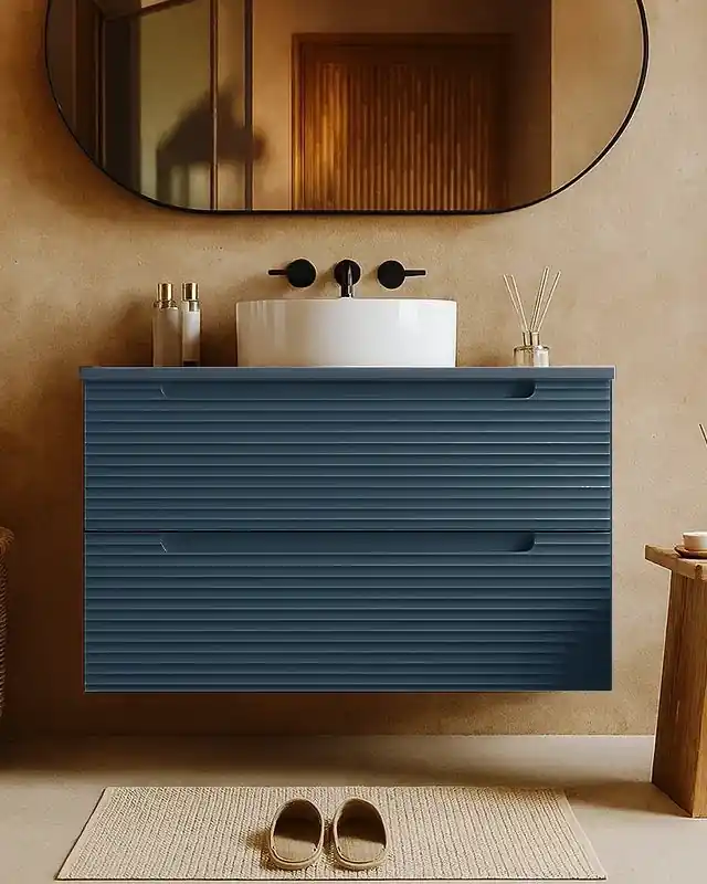 Compra Adesso Mobile bagno sky blue 80x45 Mango lavabo tondo da appoggio in ceramica lucida
