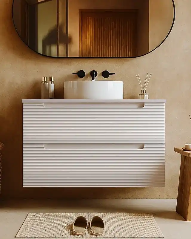 Mobile bagno canapa 80x45 Mango lavabo tondo da appoggio in ceramica lucida Esclusivo