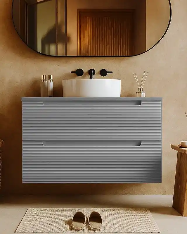 Economico Mobile bagno clear grey 80x45 Mango lavabo tondo da appoggio in ceramica lucida