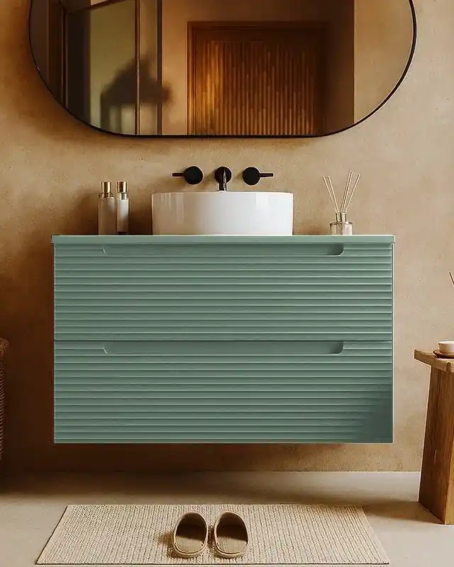 Mobile bagno muschio 100x45 Mango lavabo tondo da appoggio in ceramica lucida Consegna Rapida