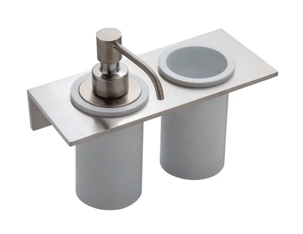 Nuovo Arrivo Treemme 5mm portaspazzolini con dispenser portasapone liquido bianco inox satinato