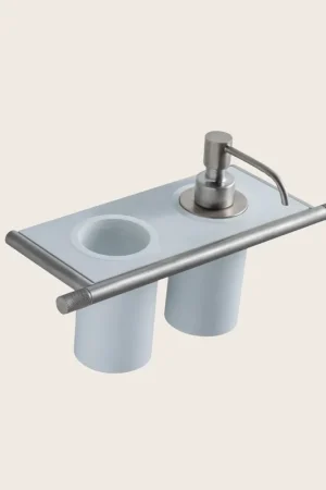 Must-Have Treemme 22mm IT8371ISZZZZ portaspazzolini con portasapone liquido a muro bianco inox satinato