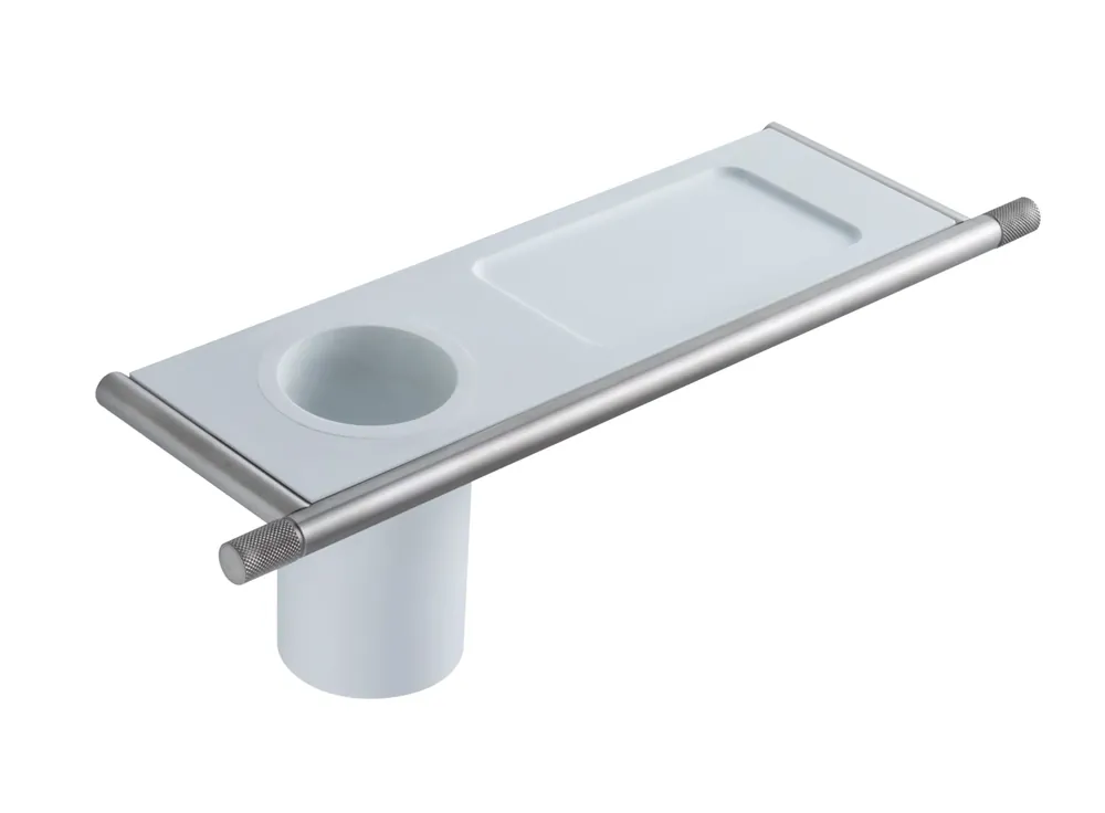 Prezzo Di Fabbrica Treemme 22mm bicchiere portaspazzolini con mensola portaoggetti bianco inox satinato