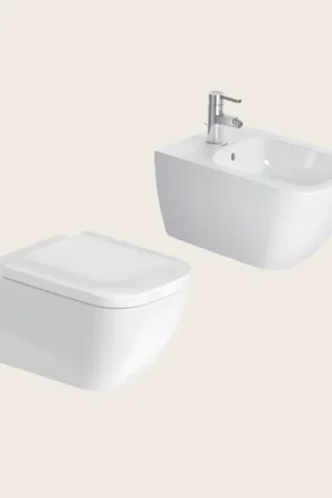 Duravit Happy D2 coppia sanitari sospesi wc senza brida con sedile normale e bidet in ceramica bianco Ultime Pezzi