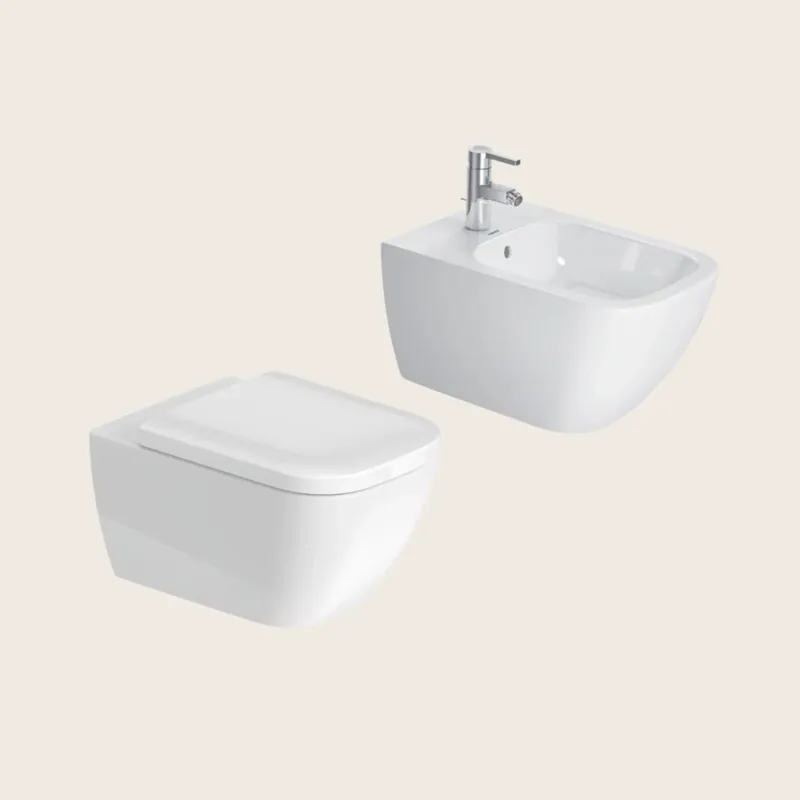 Duravit Happy D2 coppia sanitari sospesi wc senza brida con sedile normale e bidet in ceramica bianco Ultime Pezzi