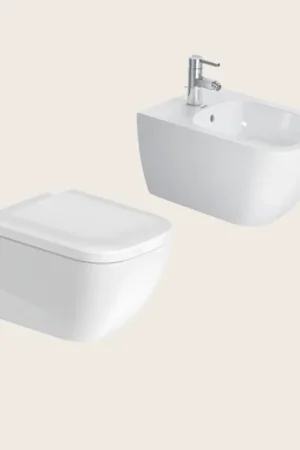 Duravit Happy D2 coppia sanitari sospesi senza brida sedile rallentato bianco Sconto