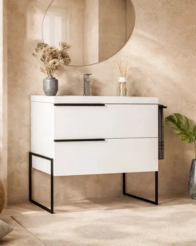 Più Venduto Mobile bagno 80x45 bianco lucido Venezia a pavimento con portasciugamani