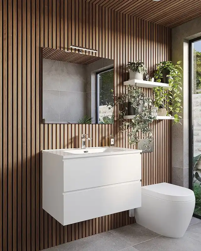 Esclusivo Mobile bagno 60x47 bianco lucido con lavabo specchio e lampada Atene