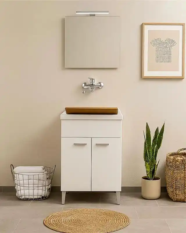 Lavatoio 60x50 con vasca in resina bianco lucido e tavoletta Stella Saldi