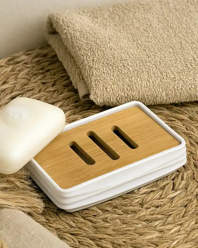 Portasapone in plastica ABS e bamboo bianco Alabama Acquista Ora