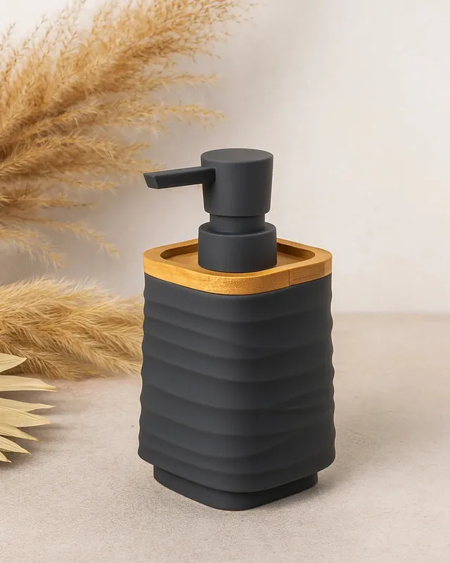 Dispenser sapone in plastica ABS e bamboo grigio Alabama Pagamento Sicuro
