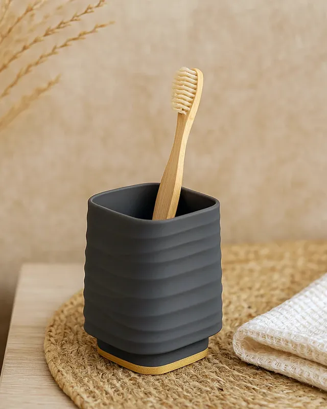 Subito Disponibile Portaspazzolino in plastica ABS e bamboo grigio Alabama