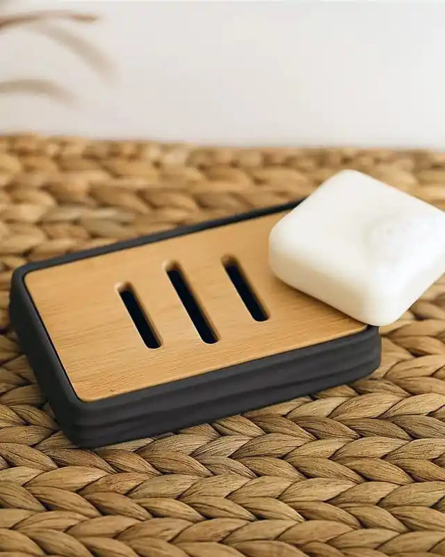 Reso Gratuito Portasapone in plastica ABS e bamboo nero Alabama