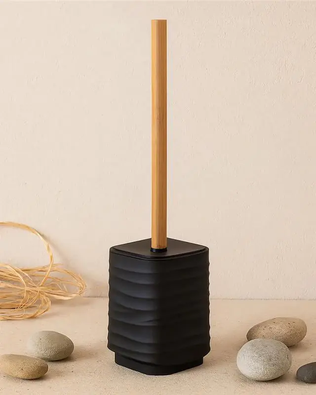 Portascopino in plastica ABS e bamboo nero Alabama Ultima Occasione