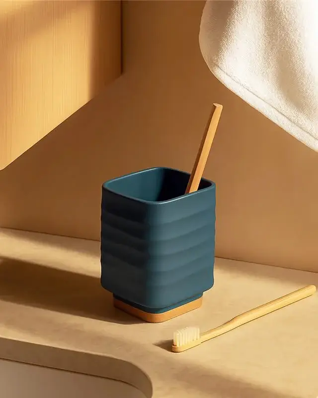 Non Perdere Portaspazzolino in plastica ABS e bamboo blu pastello Alabama