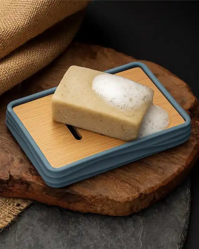 Portasapone in plastica ABS e bamboo blu pastello Alabama Novità