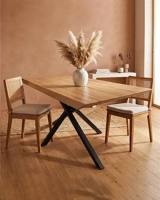 Tavolo da Pranzo 160x90 Nordik Legno e Metallo gambe Incrociate Nero Affare