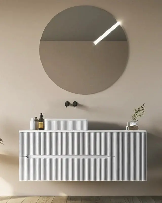 Mobile bagno 120x46 Urbino cannettato bianco opaco con anta e lavabo A Buon Prezzo