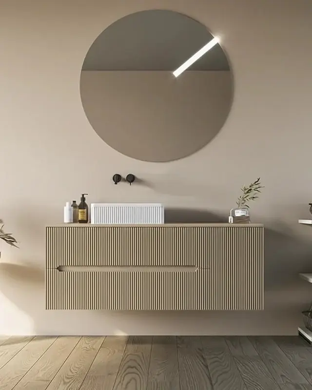 Mobile bagno 120x46 Urbino cannettato tortora opaco con anta e lavabo Occasione Imperdibile