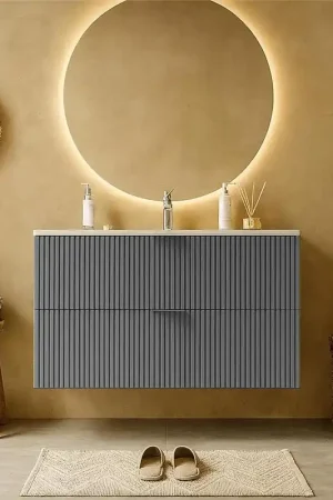 Acquista Ora Mobile bagno cannettato 82x47 grigio opaco lavabo in ceramica Teramo