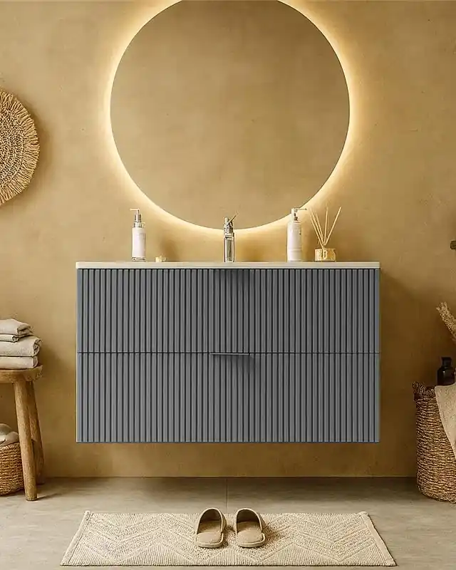 Acquista Ora Mobile bagno cannettato 82x47 grigio opaco lavabo in ceramica Teramo