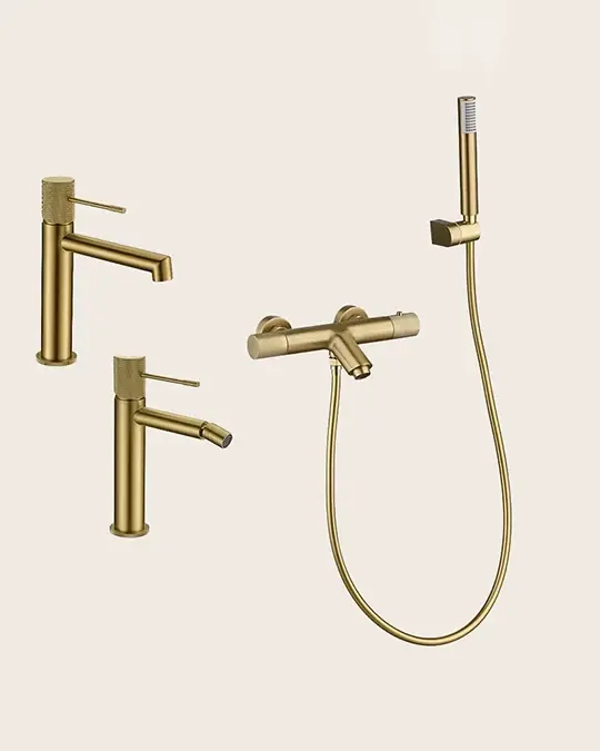 Professionale Set miscelatori lavabo bidet e vasca Melin oro spazzolato
