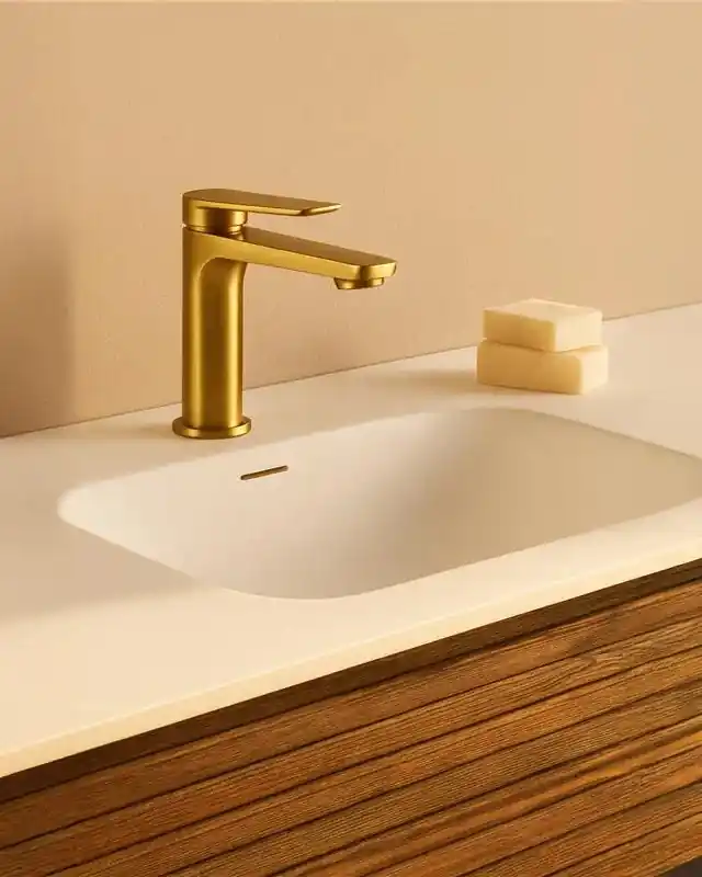 Più Venduto Miscelatore lavabo senza scarico in ottone oro spazzolato Momo