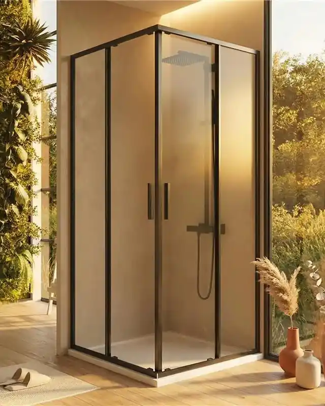 Box doccia 100x100 Rio doppio scorrevole vetro 6 mm trasparente H 195 nero Prezzo Conveniente