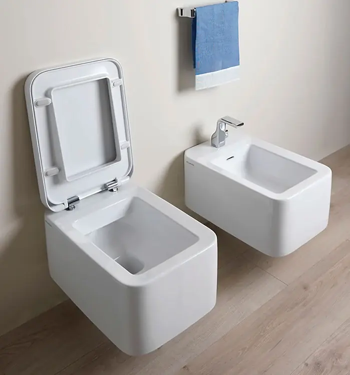 A Buon Prezzo Flaminia Nile Coppia Sanitari Sospesi Bidet e Wc Goclean Sedile Rallentato Latte