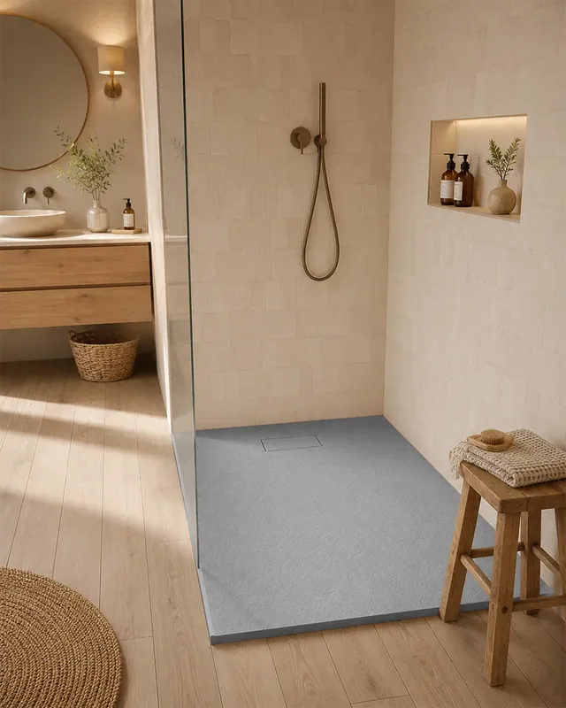 Bestseller Quarzo piatto doccia 90x70 in smc effetto pietra ardesia grigio