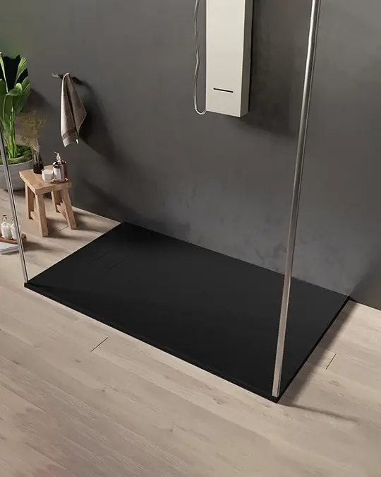 Offerta Del Giorno Quarzo piatto doccia 120x80 in smc effetto pietra ardesia nero