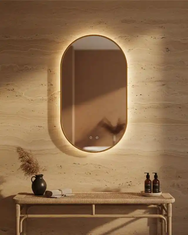 Affare Specchio 90x50 retroilluminato 3 Led oro spazzolato Pisa