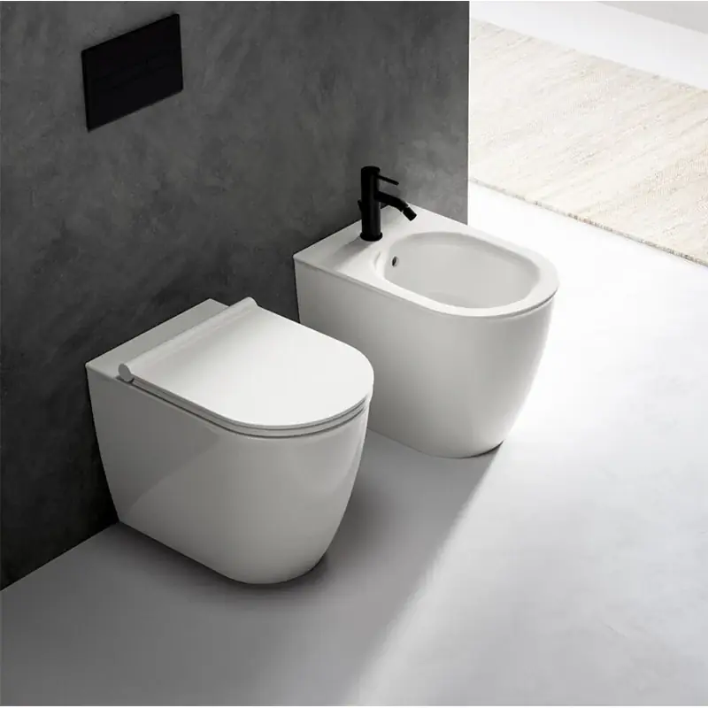 Spedizione Espresso Ceramica Dolomite Coppia sanitari filomuro con sedile softclose bianco lucido Mayka